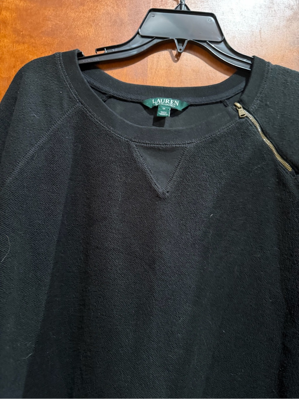 Ralph Lauren Black Womens  Crewneck Sweater with Shoulder Zip